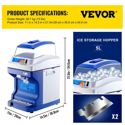Machine VEVOR broyeuse à glace électrique 120/200 KG/H