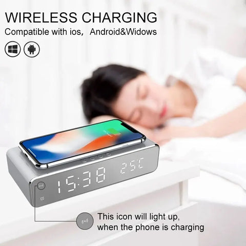 Chargeur sans fil pour iPhone et Samsung, réveil et thermomètre numérique LED, charge rapide, écouteurs, chargeurs de téléphone, station S6