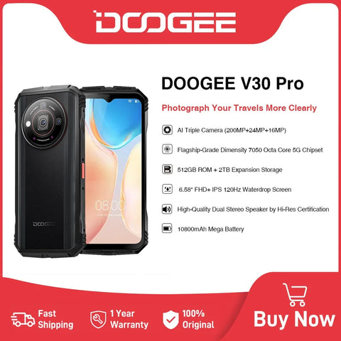 DOOGEE V Max 5G, 32Go RAM + 256Go ROM,  Caméra 200MP, dimensity 7050, batterie 10800mAh, écran FHD 6.58 pouces