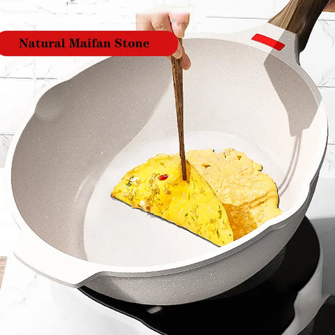 Double Sided Non-Stick Medical Stone Frying Pan - 28cm Lid and Spatula 