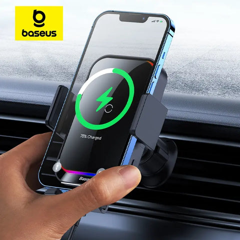 Support BASEUS de téléphone de voiture infrarouge RGB 15W QI, chargeur sans fil pour iPhone, Xiaomi, Samsung, Huwaei support de voiture, charge rapide, contrôle facile