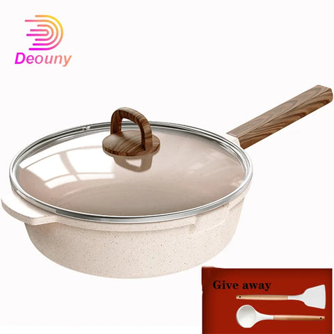 Double Sided Non-Stick Medical Stone Frying Pan - 28cm Lid and Spatula 