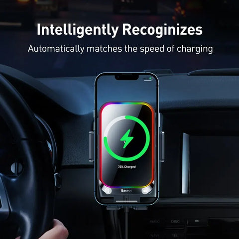 Support BASEUS de téléphone de voiture infrarouge RGB 15W QI, chargeur sans fil pour iPhone, Xiaomi, Samsung, Huwaei support de voiture, charge rapide, contrôle facile