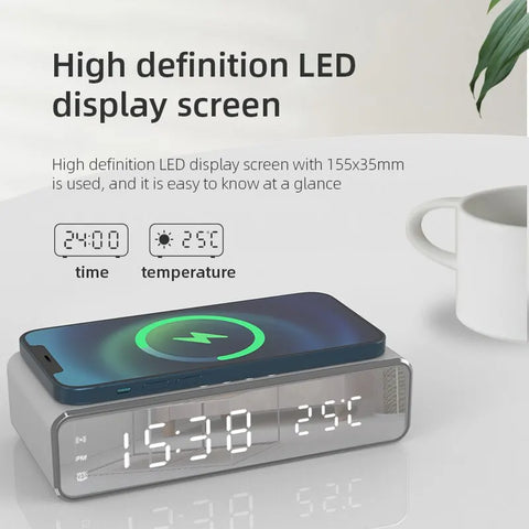 Chargeur sans fil pour iPhone et Samsung, réveil et thermomètre numérique LED, charge rapide, écouteurs, chargeurs de téléphone, station S6